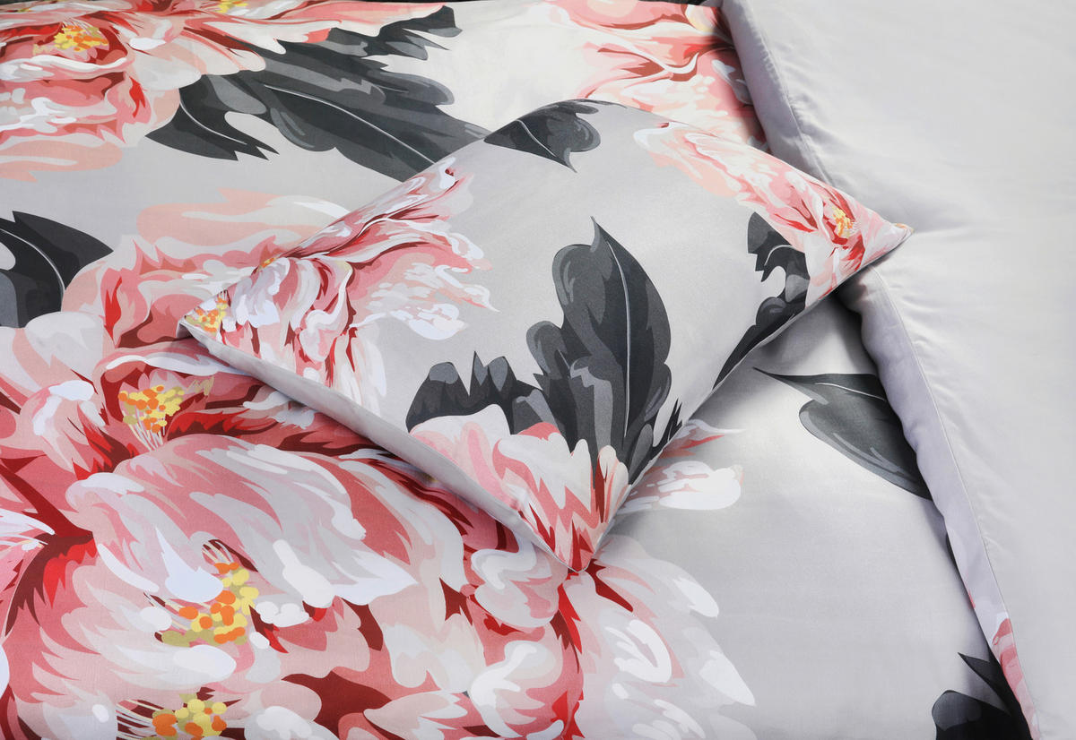 BETTWÄSCHESET Satin 160/210 cm  70 cm/50 cm  - Weiss/Graublau, Basics, Textil (160/210cm) - Ambiente