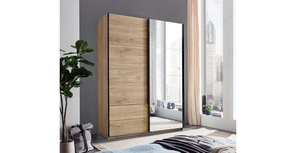 SCHWEBETÜRENSCHRANK  in Eichefarben  - Eichefarben/Schwarz, MODERN, Glas/Holzwerkstoff (170/225,5/60,5cm) - Xora