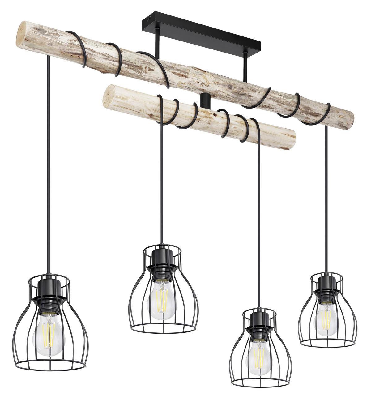 HÄNGELEUCHTE 90/14/100 cm    - Schwarz/Naturfarben, Basics, Holz/Metall (90/14/100cm) - Globo
