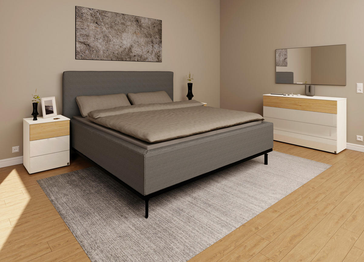 POLSTERBETT Matratze, Lattenrost, Bettkasten 180/200 cm  in Grau  - Graphitfarben/Weiß, Design, Holz/Textil (180/200cm) - Musterring