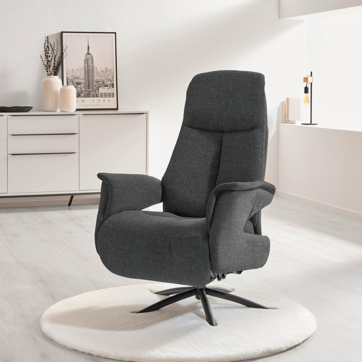 RELAXSESSEL in Textil Dunkelgrau  - Dunkelgrau/Schwarz, Design, Textil/Metall (73/108/86cm) - Welnova
