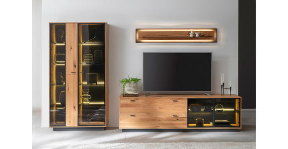 WOHNWAND  in Anthrazit, Eichefarben  319/190/50 cm  - Eichefarben/Anthrazit, Natur, Glas/Holz (319/190/50cm) - Linea Natura