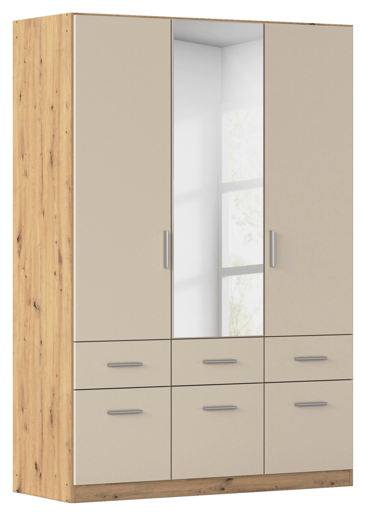 Drehtürenschrank Mit Spiegel 136 Cm Celle, Champagner/eiche