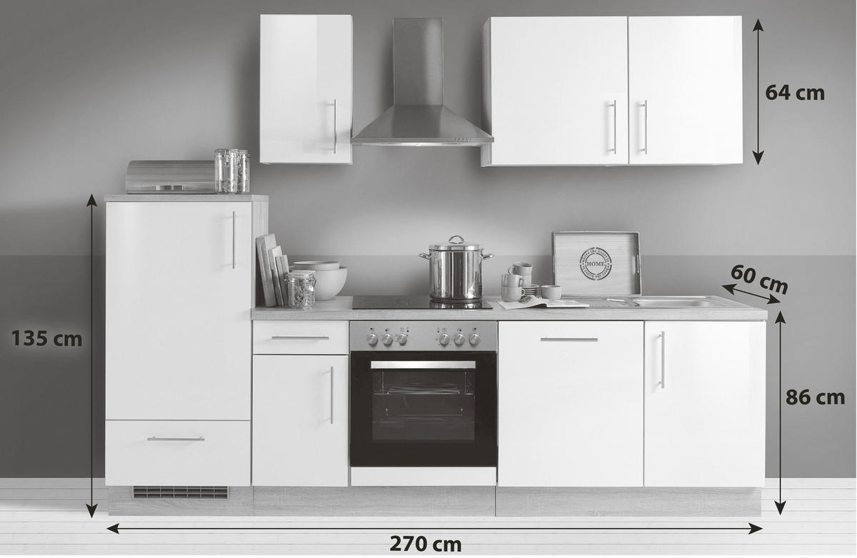 KÜCHENBLOCK 270 cm   in Sonoma Eiche, Dunkelbraun  - Dunkelbraun/Silberfarben, KONVENTIONELL, Holzwerkstoff/Metall (270cm) - Menke