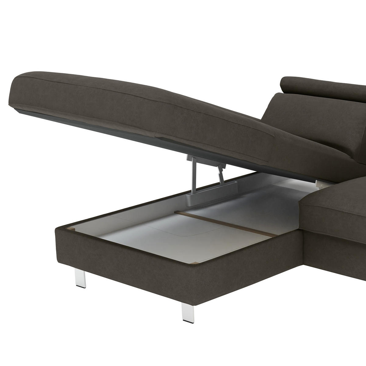 ECKSOFA in Mikrofaser Anthrazit  - Anthrazit/Silberfarben, KONVENTIONELL, Textil/Metall (260/82/182cm) - Trendmanufaktur