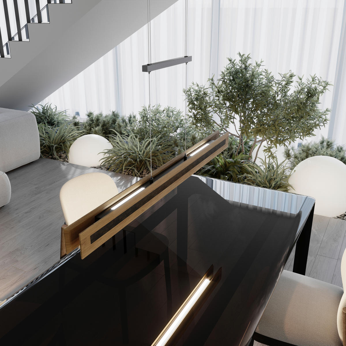LED-HÄNGELEUCHTE 116/10/150 cm  - Schwarz, Natur, Holz/Metall (116/10/150cm)