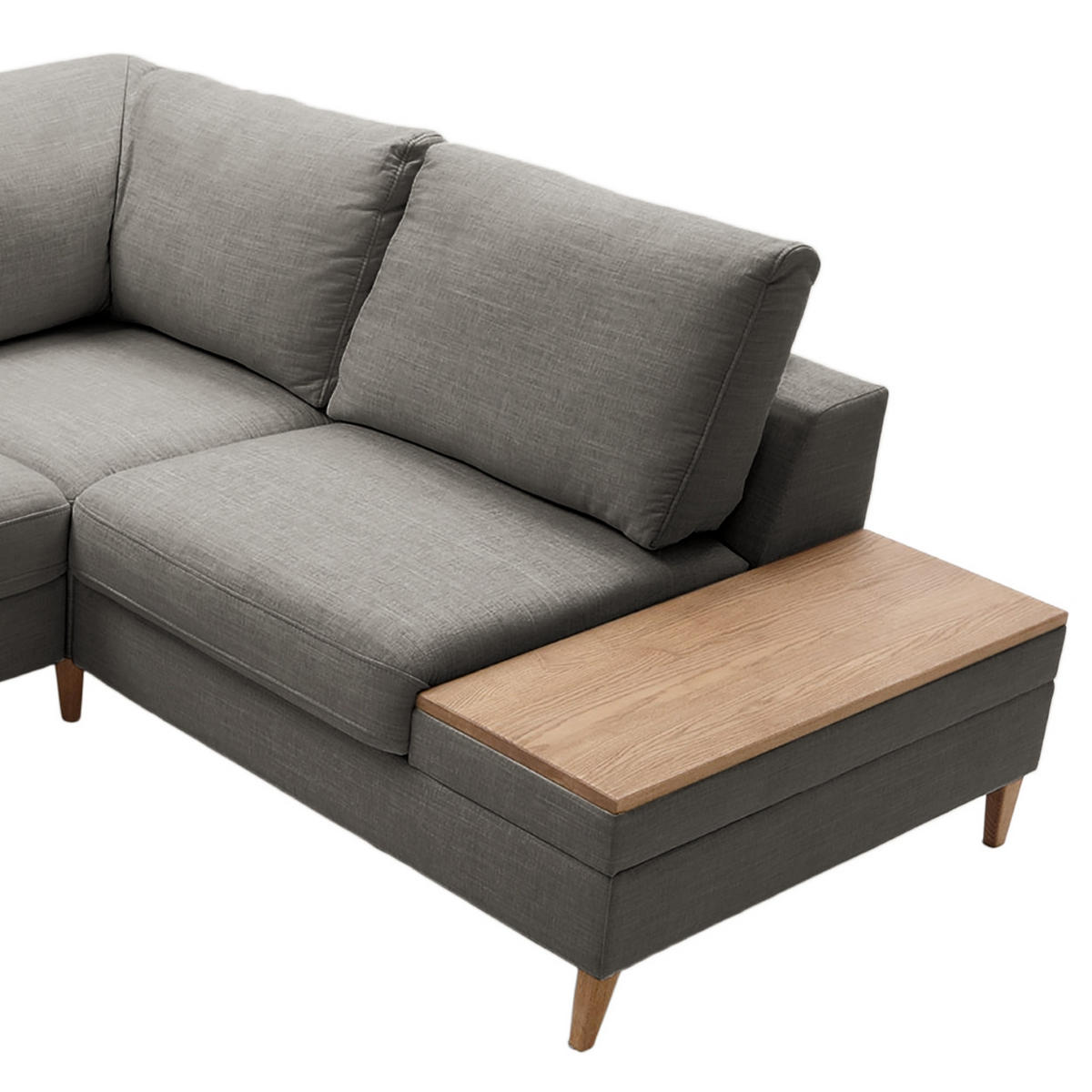 ECKSOFA in Webstoff Dunkelgrau  - Dunkelgrau/Eschefarben, Modern, Holz/Textil (260/90/204cm) - Trendmanufaktur