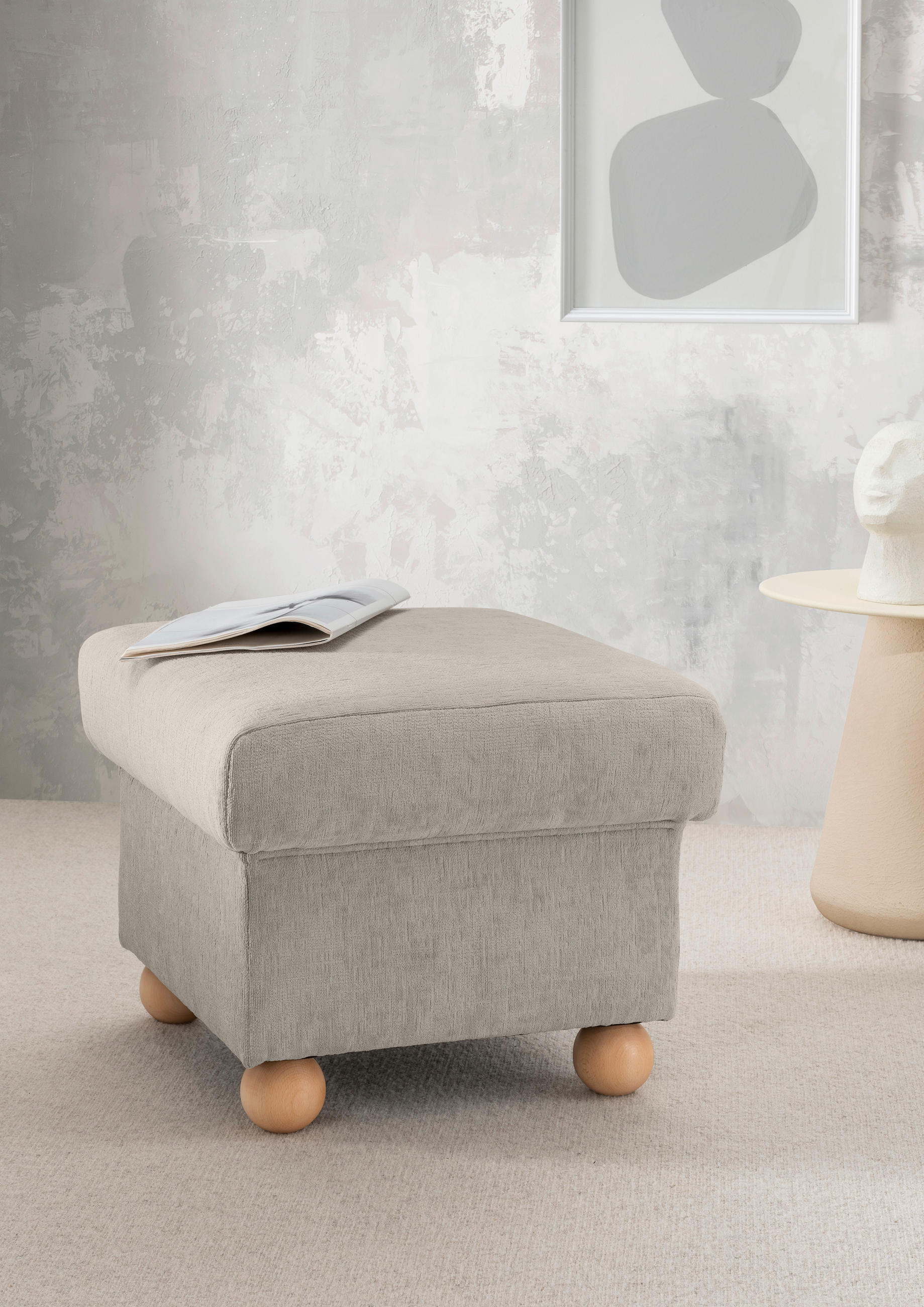HOCKER Mikrofaser Weiß  - Wildeiche/Weiß, KONVENTIONELL, Holz/Textil (56/46/56cm) - Livetastic