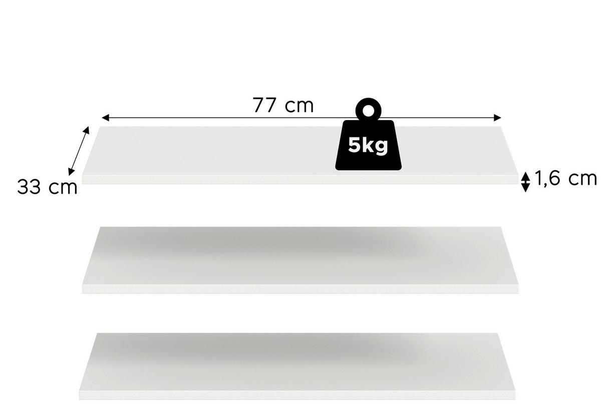 EINLEGEBODENSET 77/2/33 cm  - Weiß, MODERN, Holzwerkstoff (77/2/33cm) - Livetastic