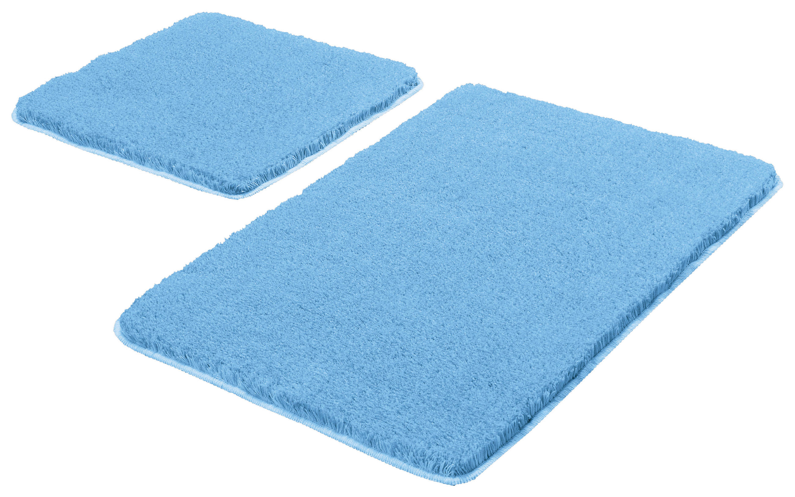 BADETEPPICH STAHLBLAU, 2-TLG. Blau 55x85/50x50 cm  - Blau, KONVENTIONELL, Kunststoff/Textil (55x85/50x50cm) - Kleine Wolke