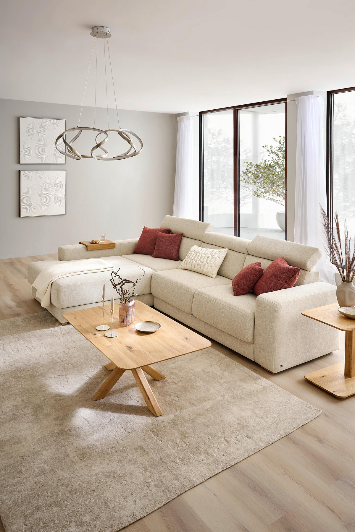 ECKSOFA GINO -EXKLUSIV- - Eichefarben/Naturfarben, Design, Textil (206/316cm) - Sedda