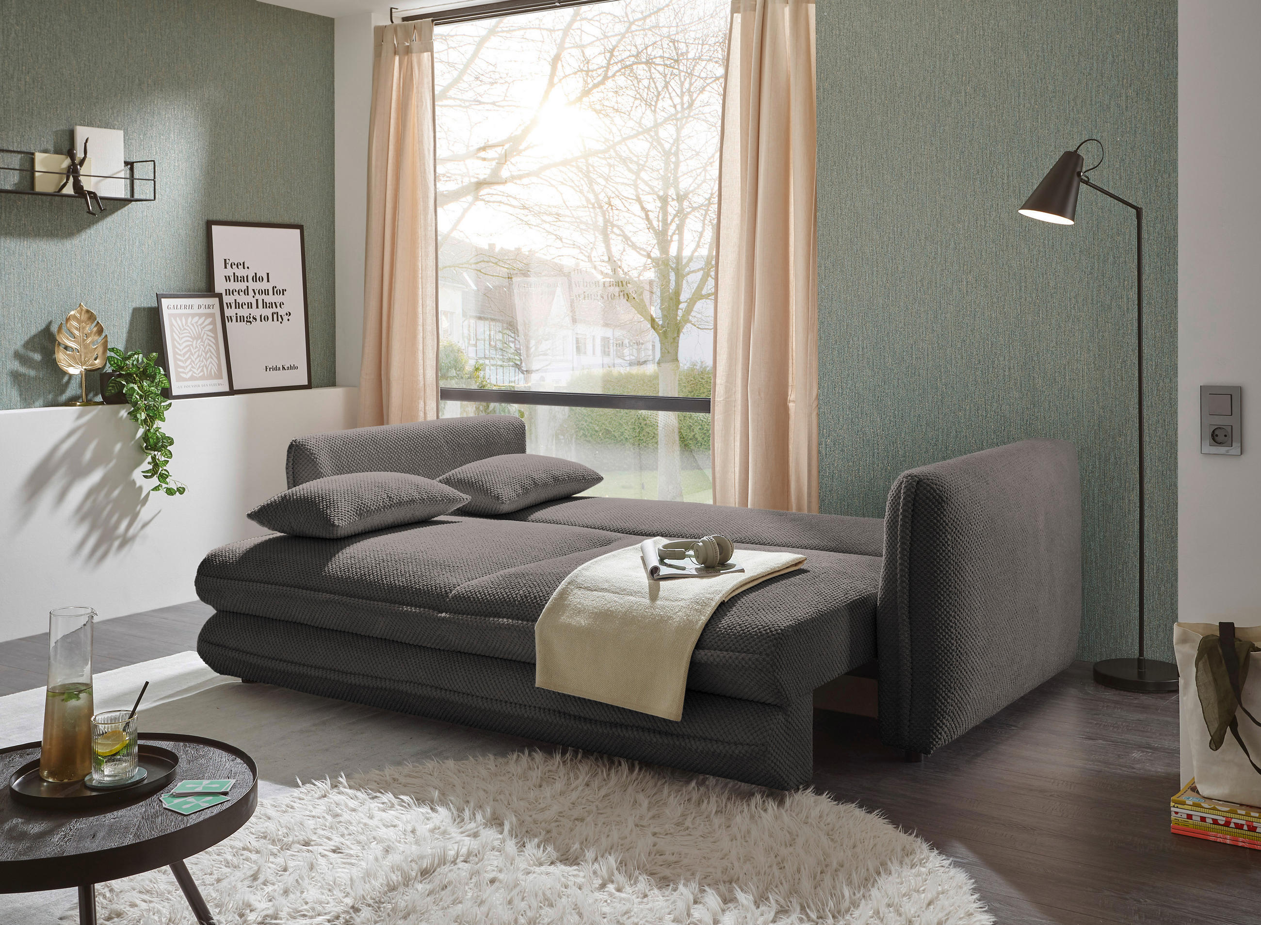 SCHLAFSOFA Mikrovelours Braun  - Schwarz/Braun, KONVENTIONELL, Kunststoff/Textil (237/94/117cm) - MID.YOU