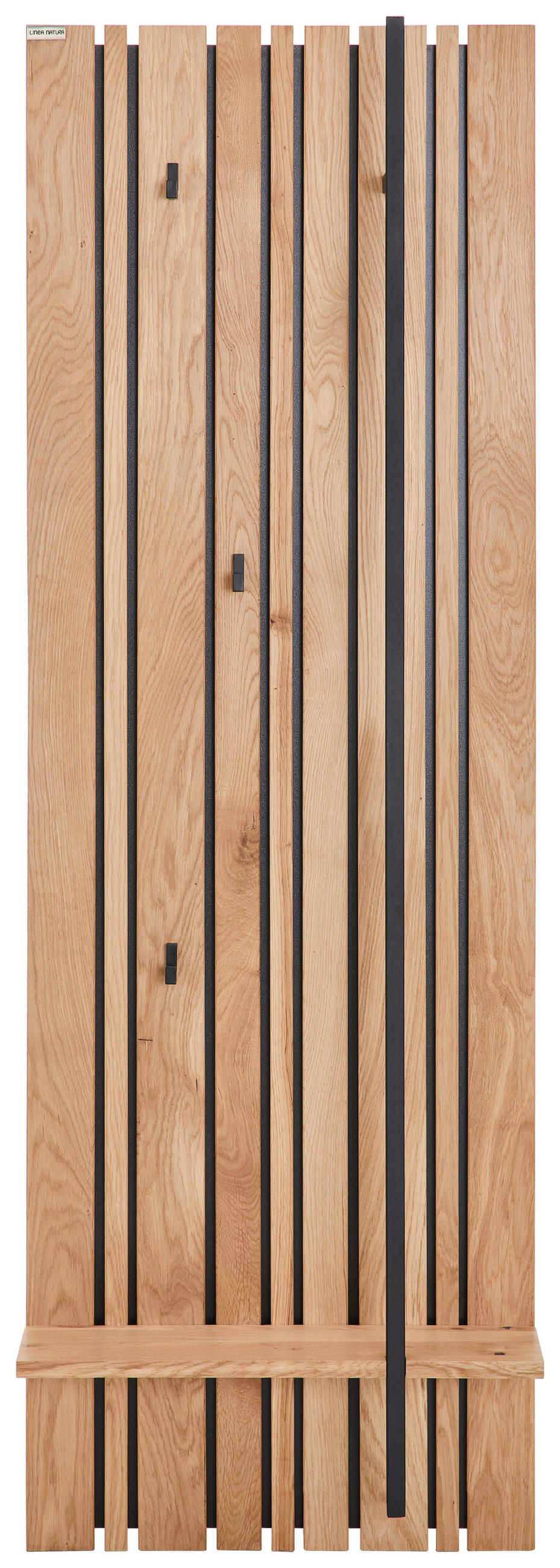 Thumbnail - Linea Natura Garderobenpaneel, Schwarz, Eiche, Holz, Metall, Holzwerkstoff, Eiche, massiv, 56.2x168.5x18.4 cm, Aufhängem...