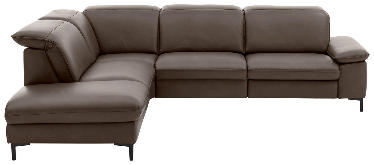 ECKSOFA in Echtleder Dunkelgrau  - Dunkelgrau/Schwarz, Design, Leder/Metall (244/292cm) - Beldomo Premium