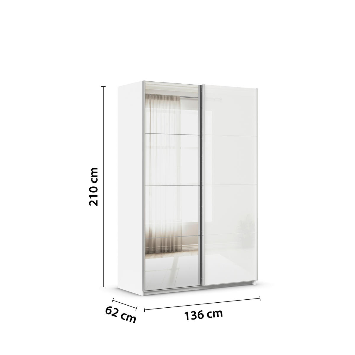 SCHWEBETÜRENSCHRANK  in Weiß  - Alufarben/Weiß, KONVENTIONELL, Glas/Holzwerkstoff (136/210/62cm) - Xora