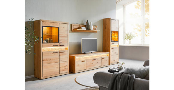 WOHNWAND in Eichefarben 359/198/49 cm - Eichefarben/Schwarz, KONVENTIONELL, Glas/Holz (359/198/49cm) - Cantus