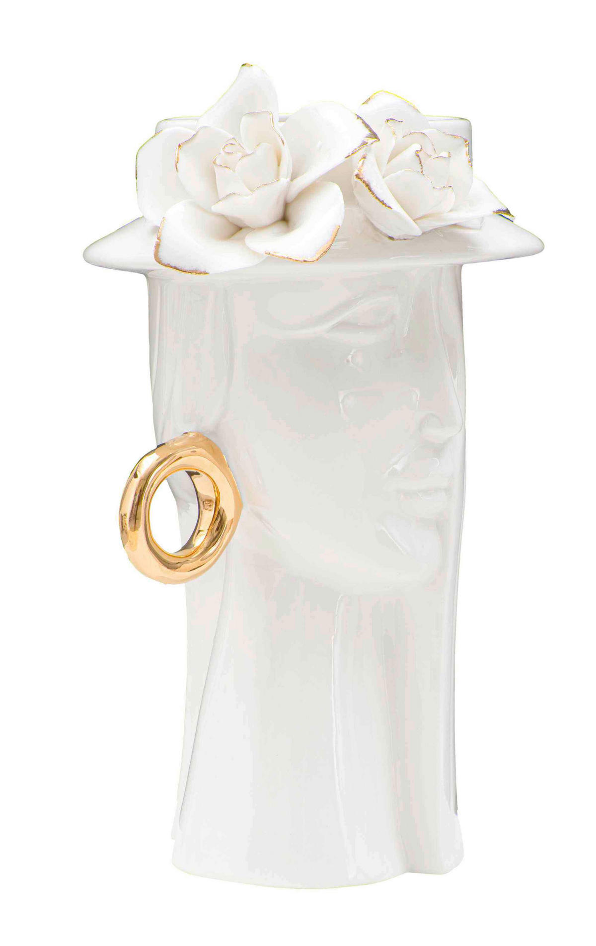 VASE  - Goldfarben/Weiß, Basics, Keramik (15/23.5/13.3cm)