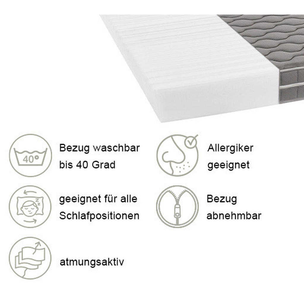 Thumbnail - P & B Viscomatratze, Hellgrau, Textil, H2 + H3, Füllung: Schaumstoff, Polyester, Polyurethan (Pur), rechteckig, 100x200 ...