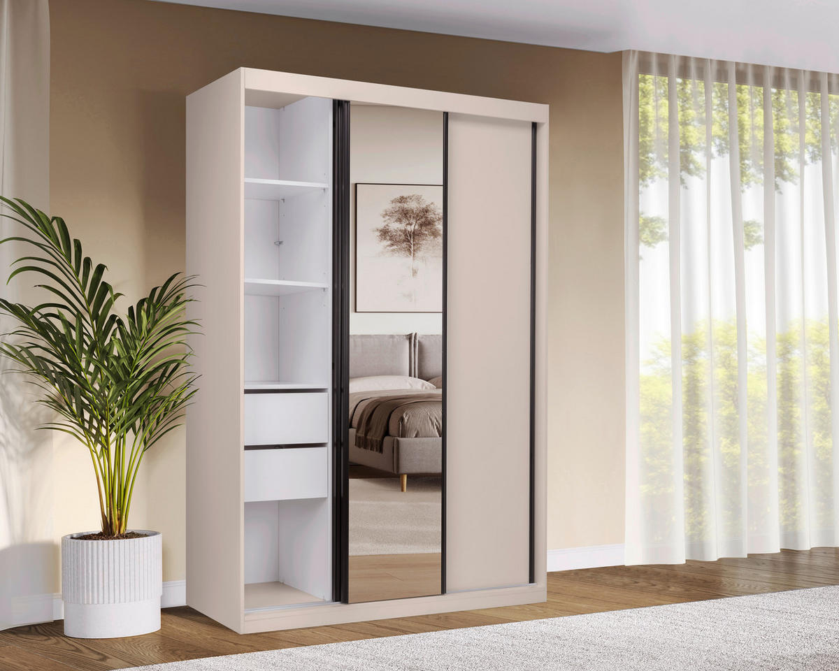 SCHIEBETÜRENSCHRANK 150/215/59,5 cm 3-türig  - Kaschmir/Schwarz, MODERN, Holzwerkstoff/Metall (150/215/59,5cm) - MID.YOU