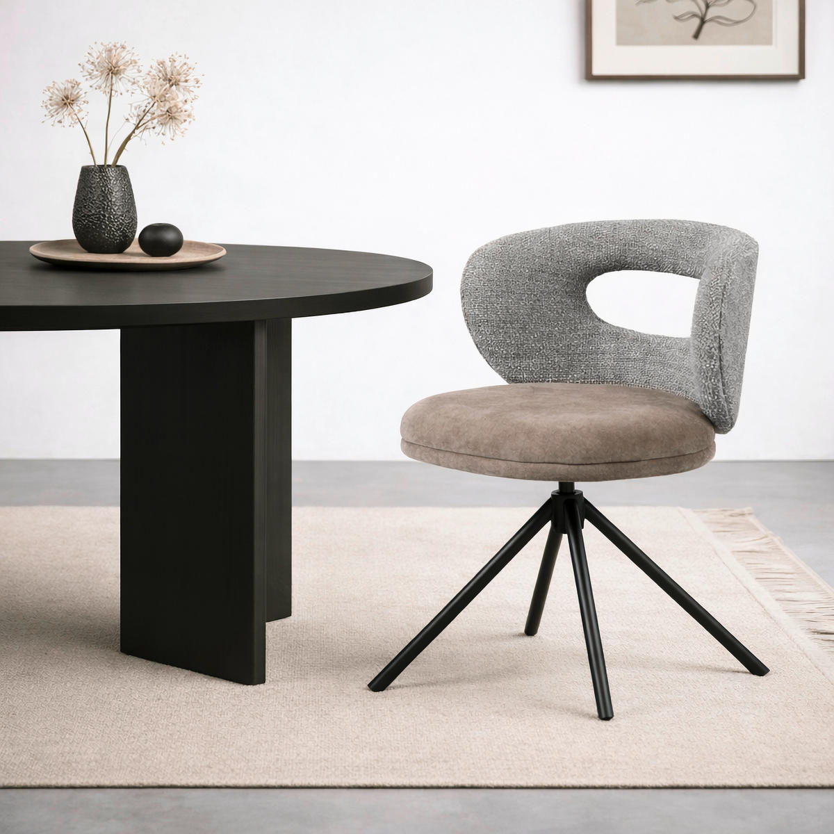 STOL  tygutbud, 360° vridbar sits vävt tyg  - gråbrun/brun, Design, metall/textil (58/80/60cm) - Novel