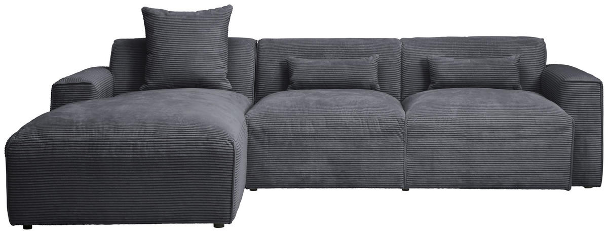 ECKSOFA in Cord Graphitfarben  - Schwarz/Graphitfarben, Design, Kunststoff/Textil (196/303cm) - Livetastic