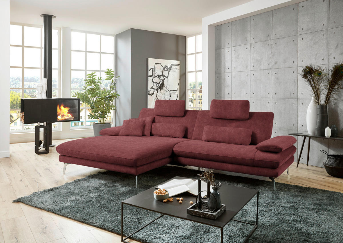 ECKSOFA in Velours Weinrot  - Weinrot/Schwarz, Design, Textil/Metall (184/284cm) - Dieter Knoll