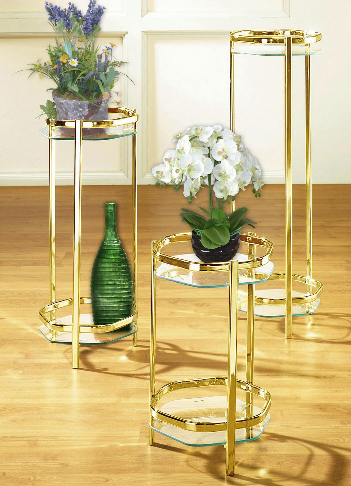 BLUMENTISCH Metall, Glas  - Messingfarben, Design, Glas/Metall (28/28/86cm) - MID.YOU