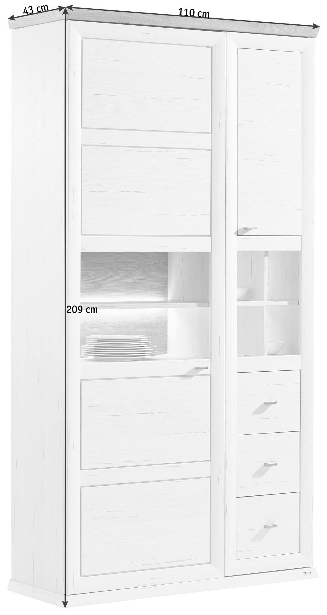 VITRÍNA, sivá, biela, 110/209/43 cm - sivá/biela, Lifestyle, kov/kompozitné drevo (110/209/43cm) - Hom`in
