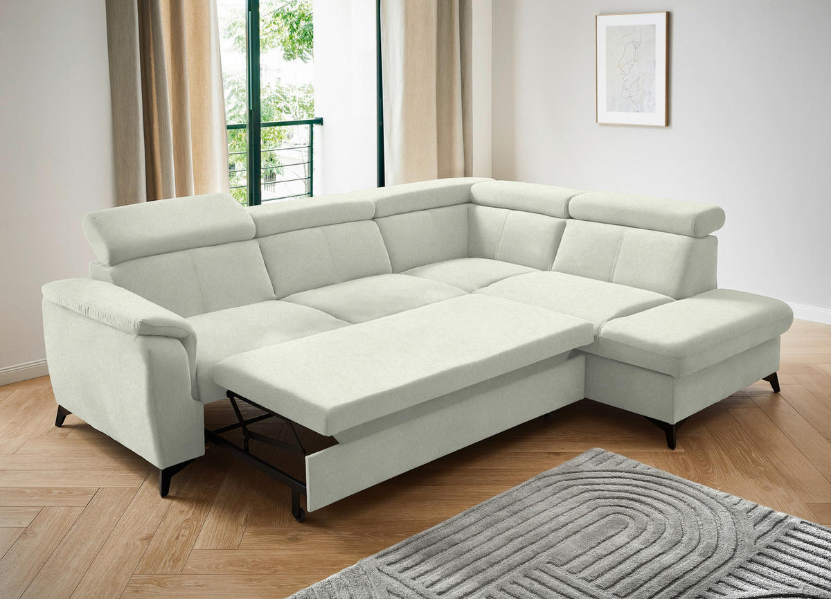ECKSOFA in Teddystoff Weiß  - Schwarz/Weiß, Design, Textil/Metall (260/203cm) - Stylife