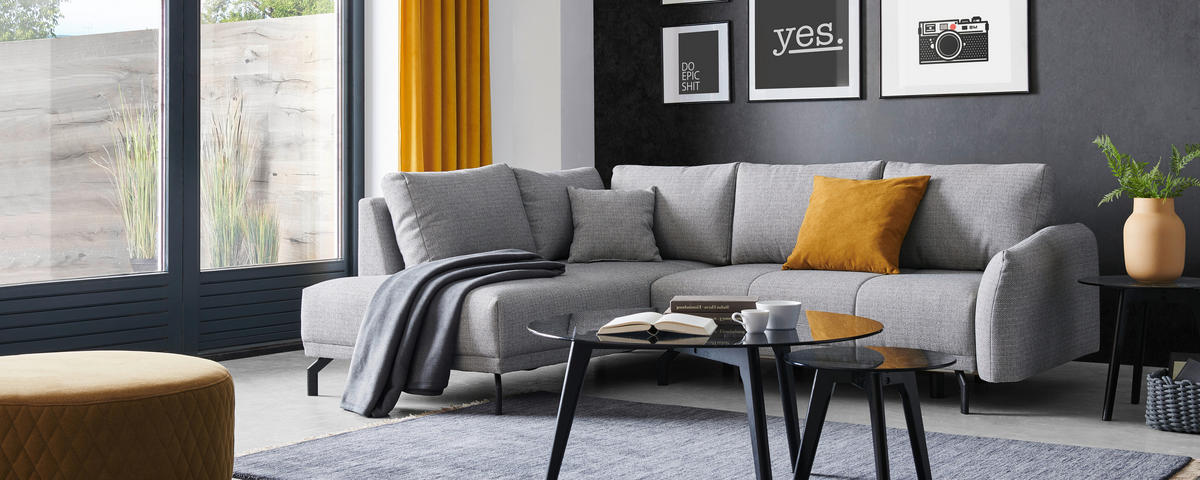 ECKSOFA Grau Webstoff  - Schwarz/Grau, Design, Textil/Metall (191/250cm) - Carryhome