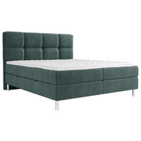 BOXBETT 180/200 cm,  in Türkis, Grün, gepolstertes Kopfteil, Bettkasten, Topper, H3 = fest  - Türkis/Chromfarben, Design, Holz/Holzwerkstoff (180/200cm) - Esposa
