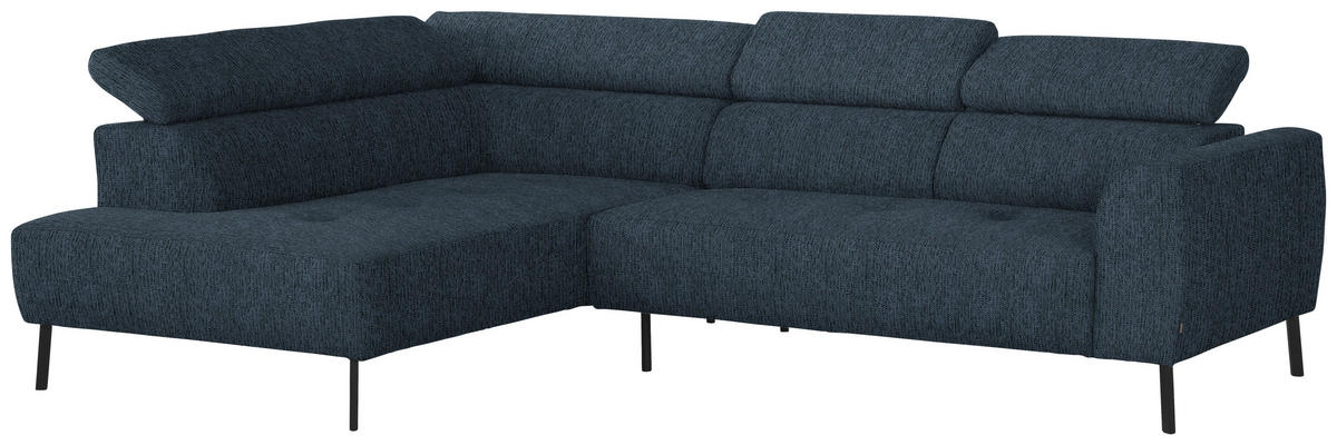 ECKSOFA in Webstoff Blau  205/280 cm  - Blau/Schwarz, Design, Textil/Metall (205/280cm) - Xora