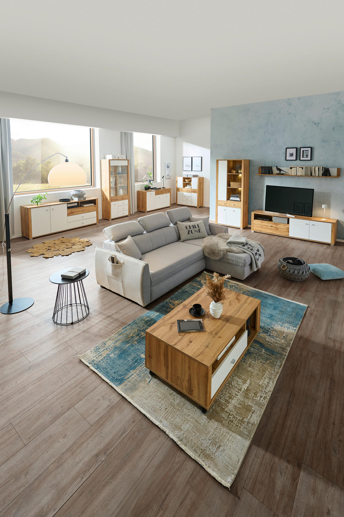 COUCHTISCH 110/65/41 cm rechteckig Weiß, Eichefarben  - Chromfarben/Eichefarben, KONVENTIONELL, Holzwerkstoff/Kunststoff (110/65/41cm) - Ti'me