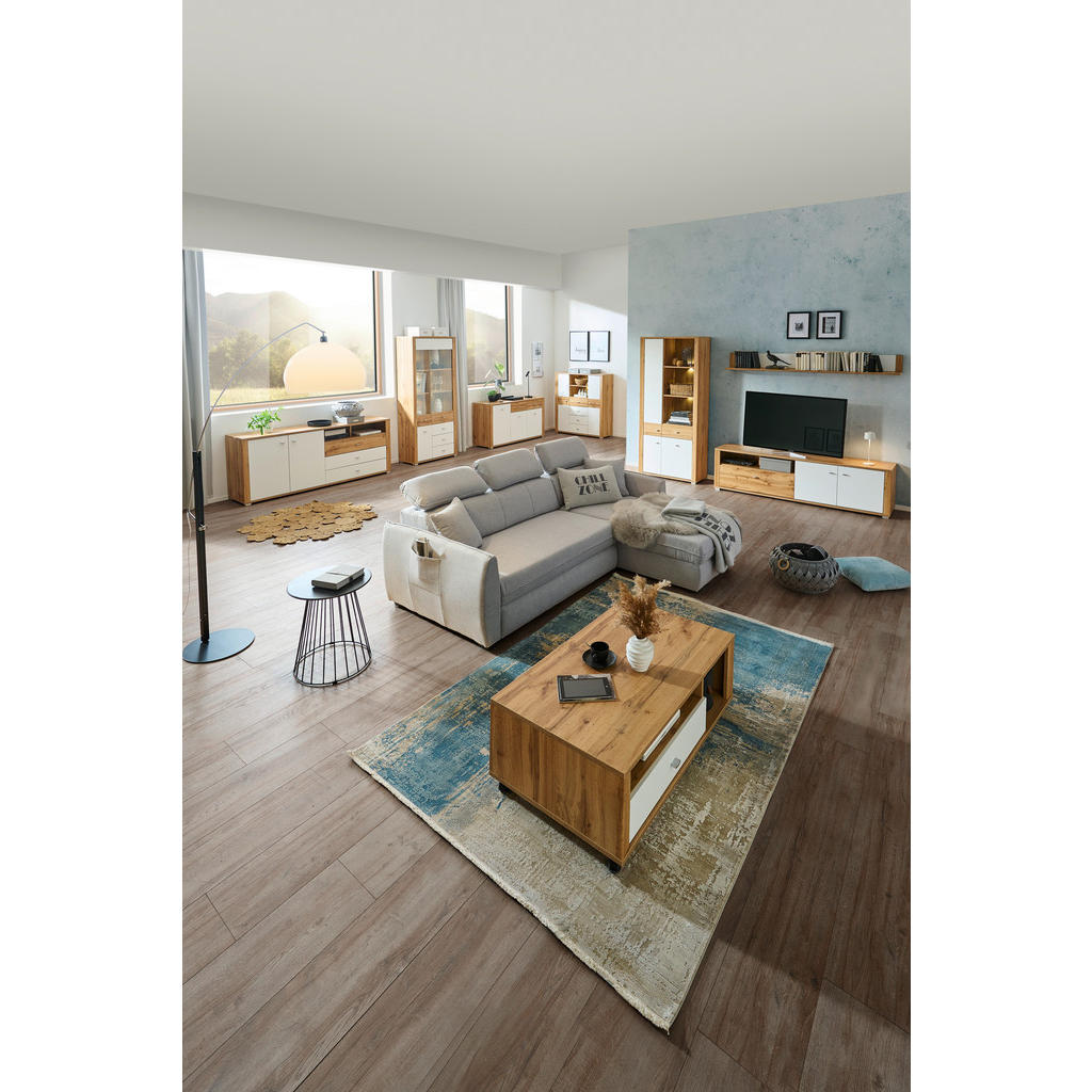 Thumbnail - Ti'me Vitrine, Weiß, Eiche, Metall, 7 Fächer, 1 Schublade(n) Schubladen, 86x193x38 cm, Beimöbel erhältlich, Wohnzimmer, ...