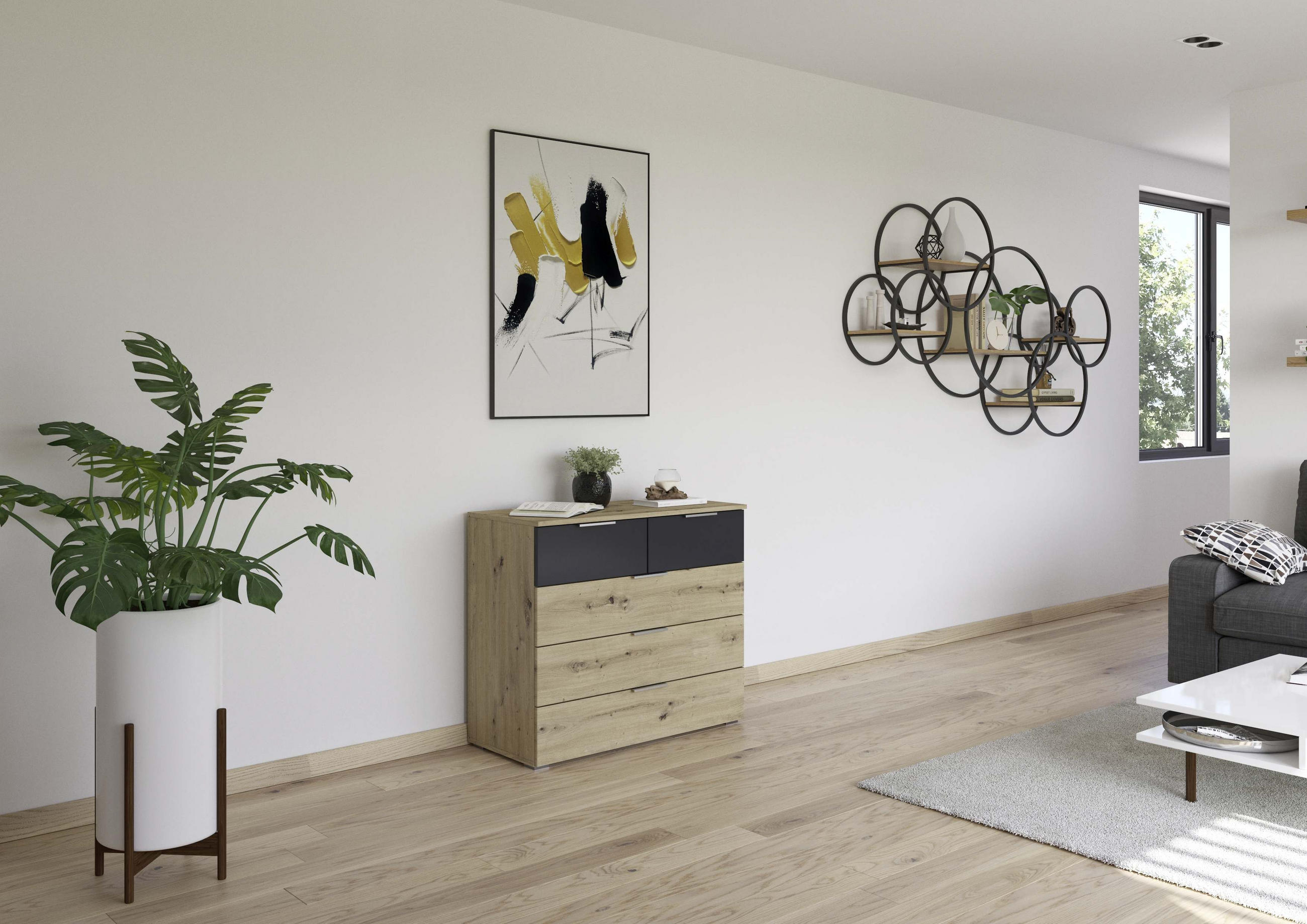 KOMMODE 93/81/42 cm  in Dunkelgrau, Eiche Artisan  - Dunkelgrau/Silberfarben, Modern, Holzwerkstoff/Metall (93/81/42cm) - Boxxx