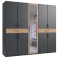 DREHTÜRENSCHRANK  in Graphitfarben, Eiche Artisan  - Schwarz/Graphitfarben, KONVENTIONELL, Glas/Holzwerkstoff (225/208/58cm) - Carryhome