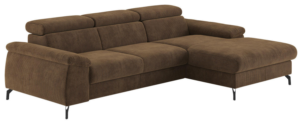 ECKSOFA in Cord Braun  - Schwarz/Braun, Design, Textil/Metall (244/166cm) - Livetastic