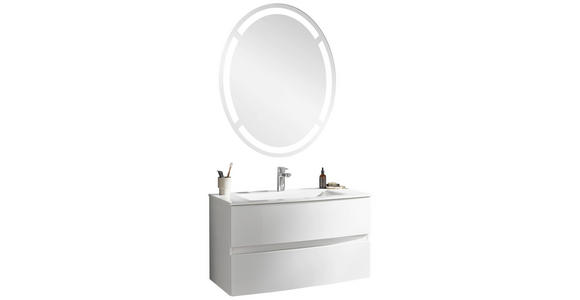 BADEZIMMER in 91,2 cm - Weiß Hochglanz/Weiß, Design, Holzwerkstoff/Stein (91,2cm) - Novel