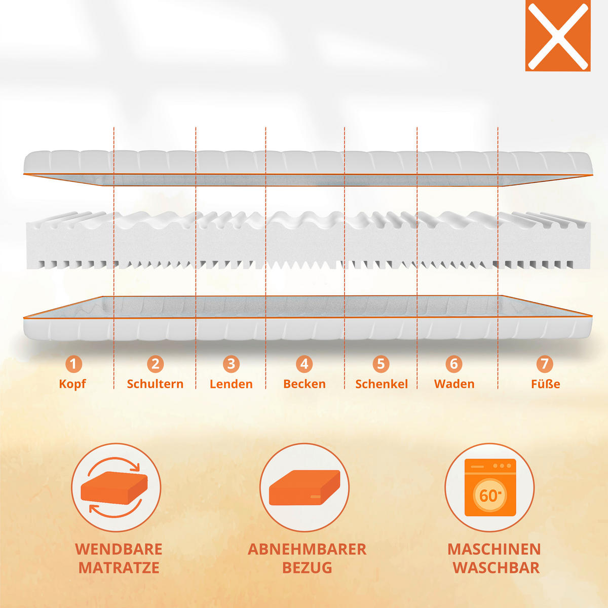 WENDEMATRATZE 100/200 cm Höhe ca. 14 cm  - Weiß, Basics, Textil (100/200cm) - Xora