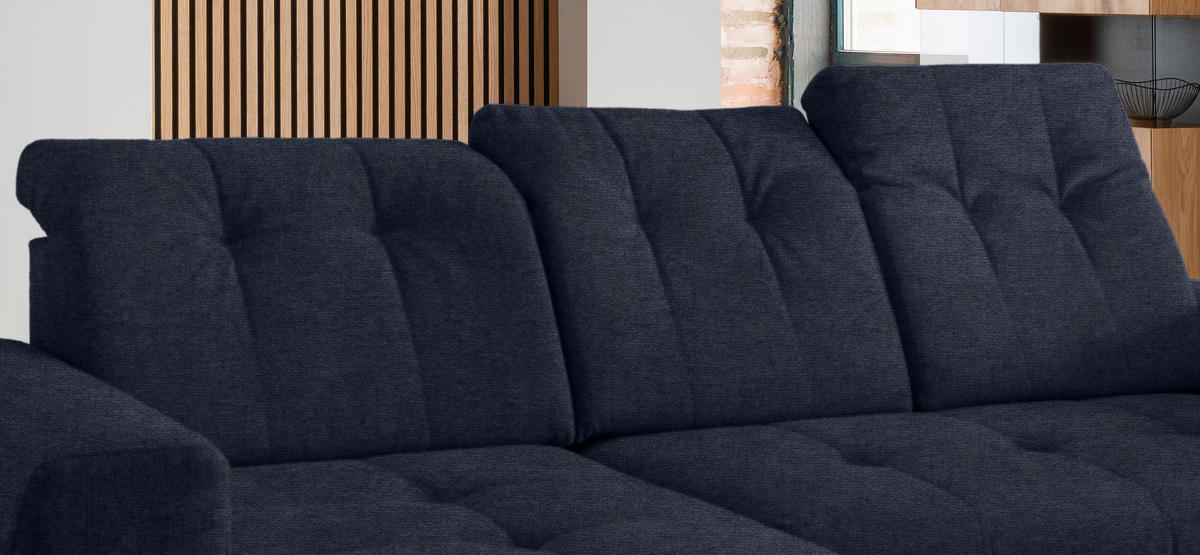 ECKSOFA Dunkelblau Mikrofaser  - Schwarz/Dunkelblau, MODERN, Textil/Metall (180/258cm) - Livetastic