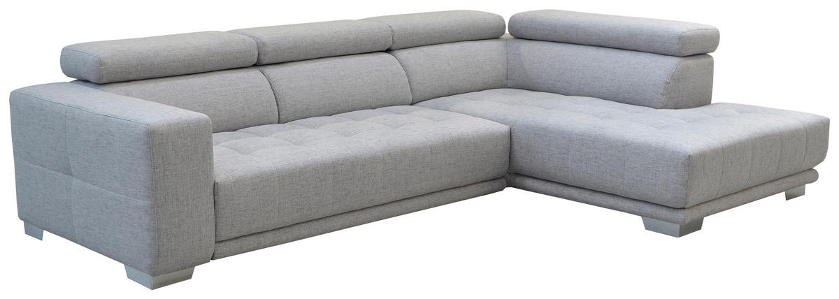 ECKSOFA in Chenille Hellgrau  - Chromfarben/Hellgrau, Design, Textil (301/207cm) - Xora