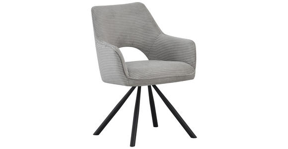 ARMLEHNSTUHL  inklusive Armlehnen, Sitzfläche 180° drehbar Cord  - Hellgrau/Schwarz, Design, Textil/Metall (60/85/63cm) - Hom`in
