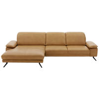 ECKSOFA Echtleder Hellbraun  - Hellbraun/Schwarz, Design, Leder/Metall (193/328cm) - Dieter Knoll
