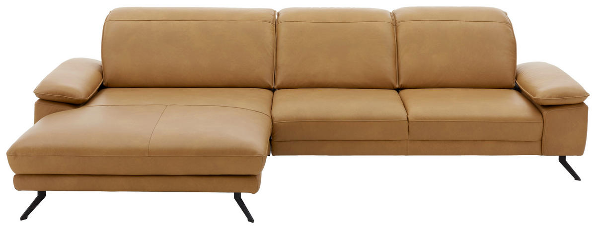 ECKSOFA Echtleder Hellbraun  - Hellbraun/Schwarz, Design, Leder/Metall (193/328cm) - Dieter Knoll