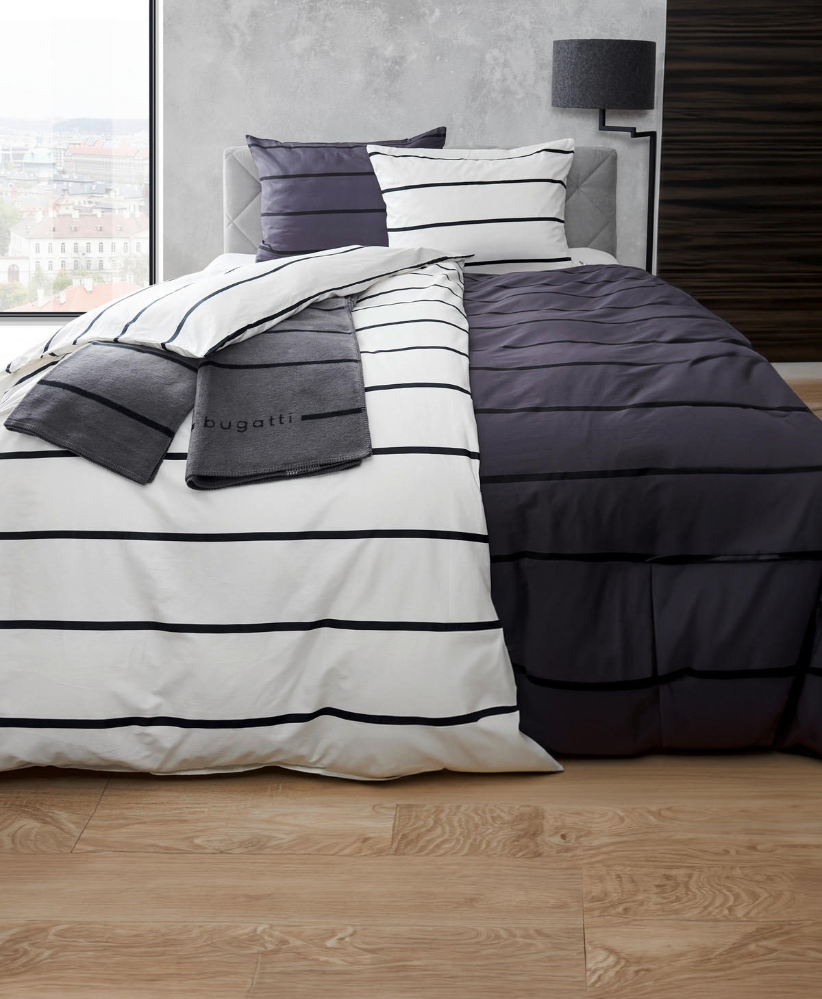 DEKORATIVNA ODEJA 150/200 cm siva, črna  - siva/črna, Basics, tekstil (150/200cm) - Bugatti