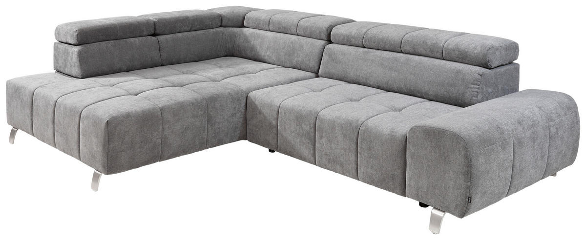 ECKSOFA Dunkelgrau Webstoff  - Dunkelgrau/Silberfarben, Design, Textil/Metall (201/295cm) - Hom`in