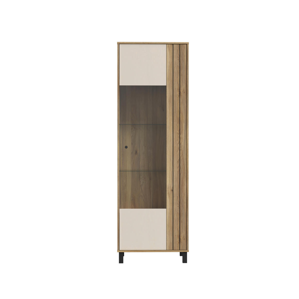 VITRINA, barve hrasta, peščene barve - črna/barve hrasta, Design, kovina/steklo (63,4/195,8cm) - Hom`in