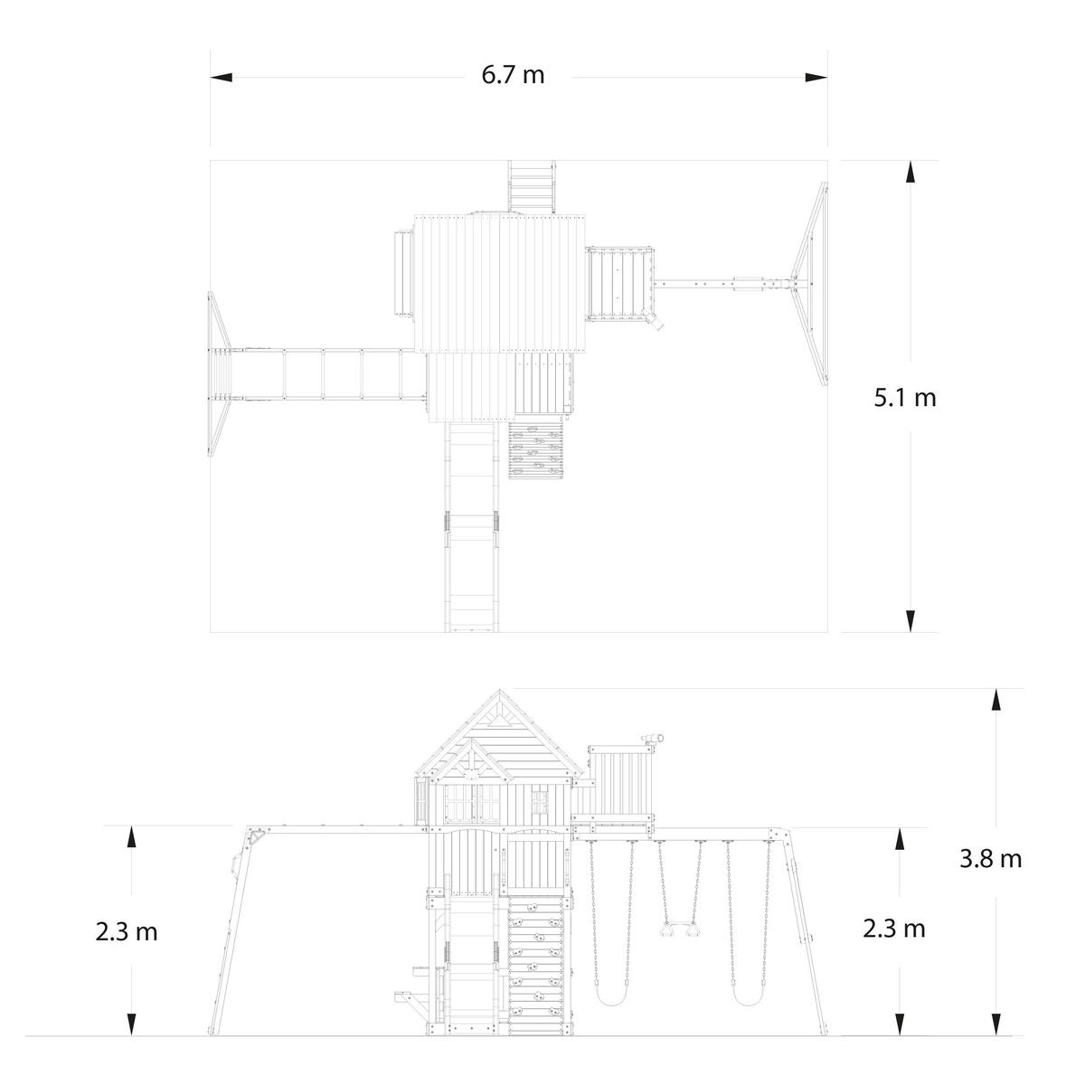 SPIELTURM SKYFORT II 670/380/510 cm  - Braun/Grün, Konventionell, Holz (670/380/510cm)