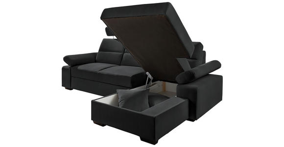 ECKSOFA in Webstoff Schwarz  - Dunkelbraun/Schwarz, KONVENTIONELL, Kunststoff/Textil (258/166cm) - Cantus