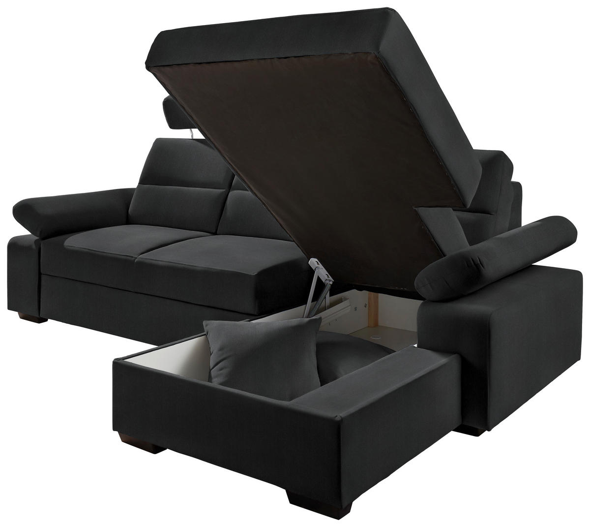 ECKSOFA in Webstoff Schwarz  - Dunkelbraun/Schwarz, Konventionell, Kunststoff/Textil (258/166cm) - Cantus